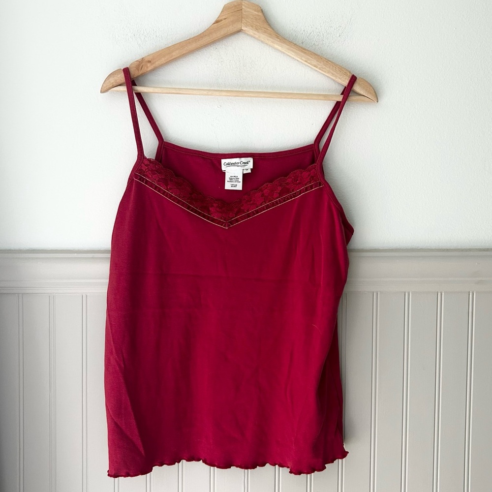 Y2K Coldwater Creek Red Lace Trim Tank Top 1X 100% Cotton